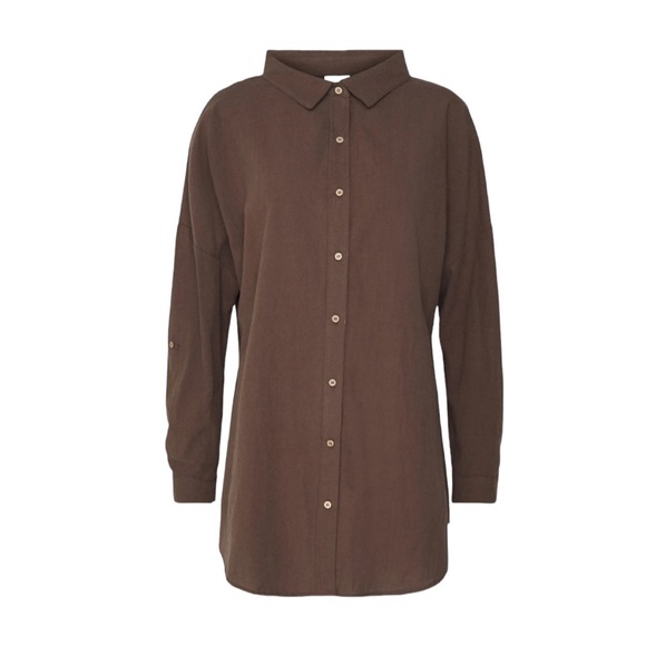 Cotton On Body Organic Cotton Swim Cover Up Beach Shirt Chocolate Size S NWT - Picture 3 of 13